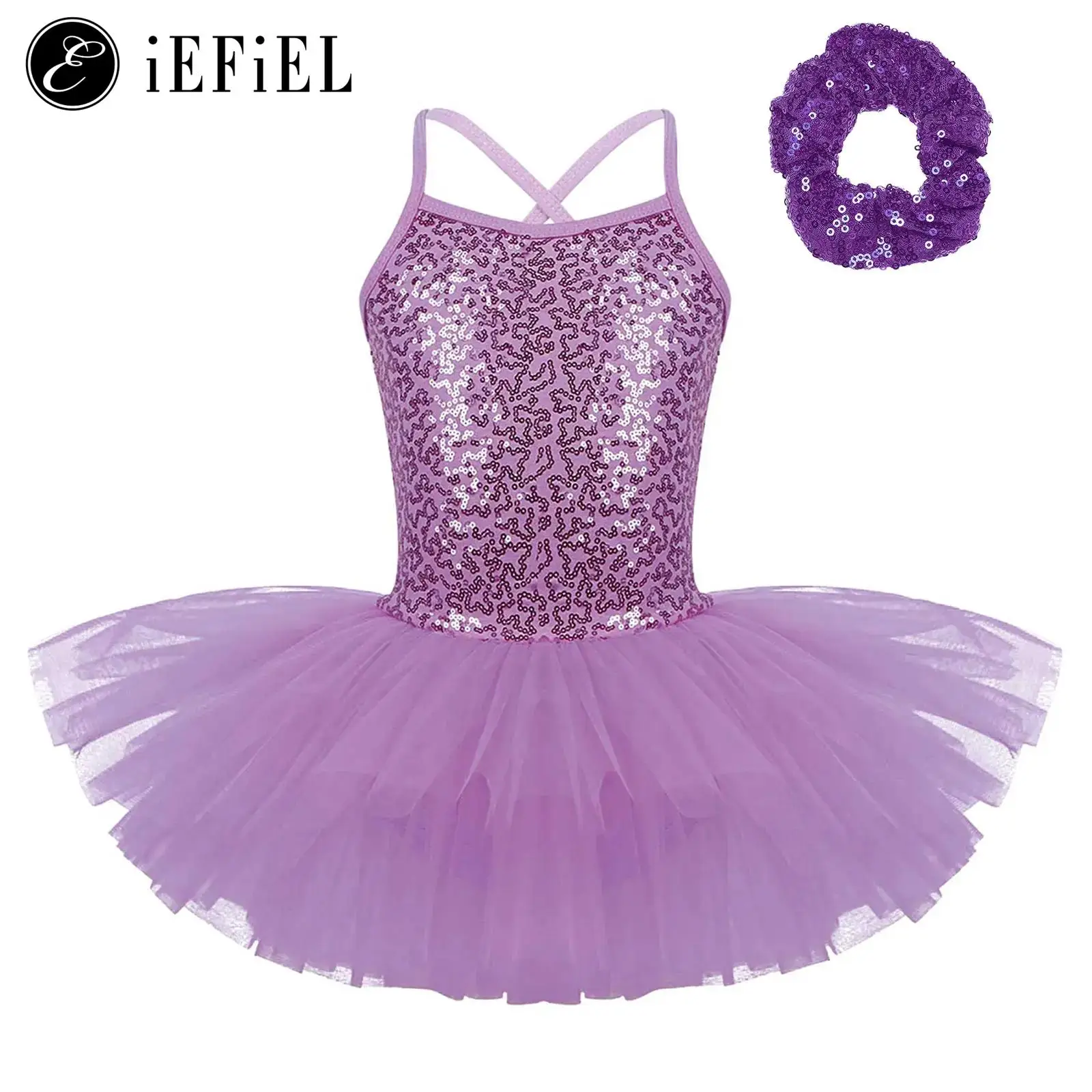 Robe justaucorps de danse de ballet avec bandeau pour enfants, paillettes brillantes, dos X, costume de scène pour filles, jazz moderne et lyrique