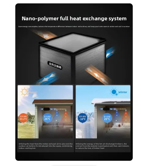 Ceiling Mount Whole House ERV Heat Recovery Ventilator H13 HEPA Filter 99.9% PM2.5 Formaldehyde Removal Fresh Air System