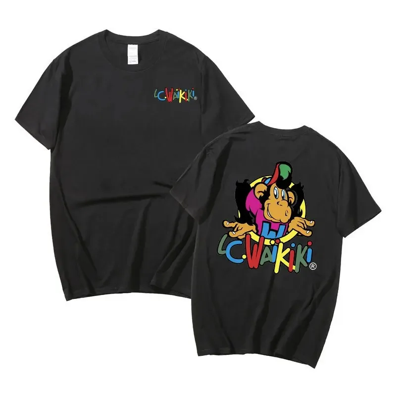 Funny Meme Short Sleeve Monkey Graphic Tshirt Lc Waikiki Monkey Double Sided Print T Shirts  Men Women Fashion Casual Tee Unisex