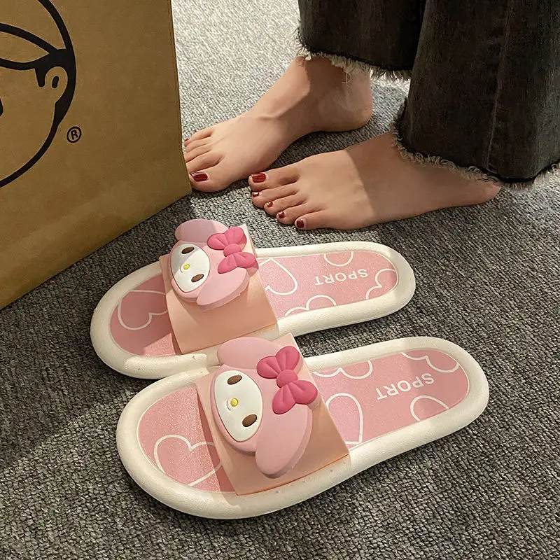 My Melody Summer Slippers Anime Cartoon Kawaii Kuromi Slippers Non-Slip Soft Thick Bottom Indoor Beach Light Cute Girl Shoes