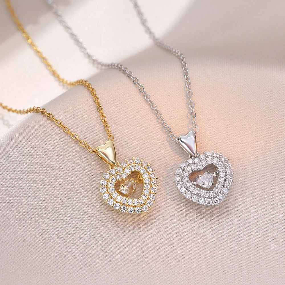 

Модные простые романтические ожерелья с подвеской из камня циркона для женщин и девочек, ювелирные изделия из нержавеющей стали, аксессуары, подарки для влюбленных