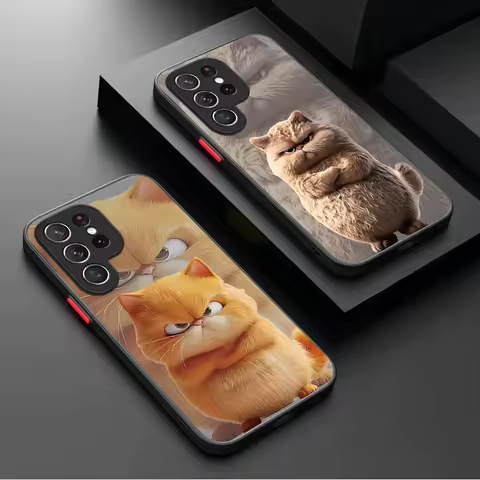Matte Case For Samsung Galaxy S25 S24 S23 Ultra S22 S21 Plus FE A56 A36 A26 A16 A06 A15 A25 A35 A55 5G Cute Little Orange Cat