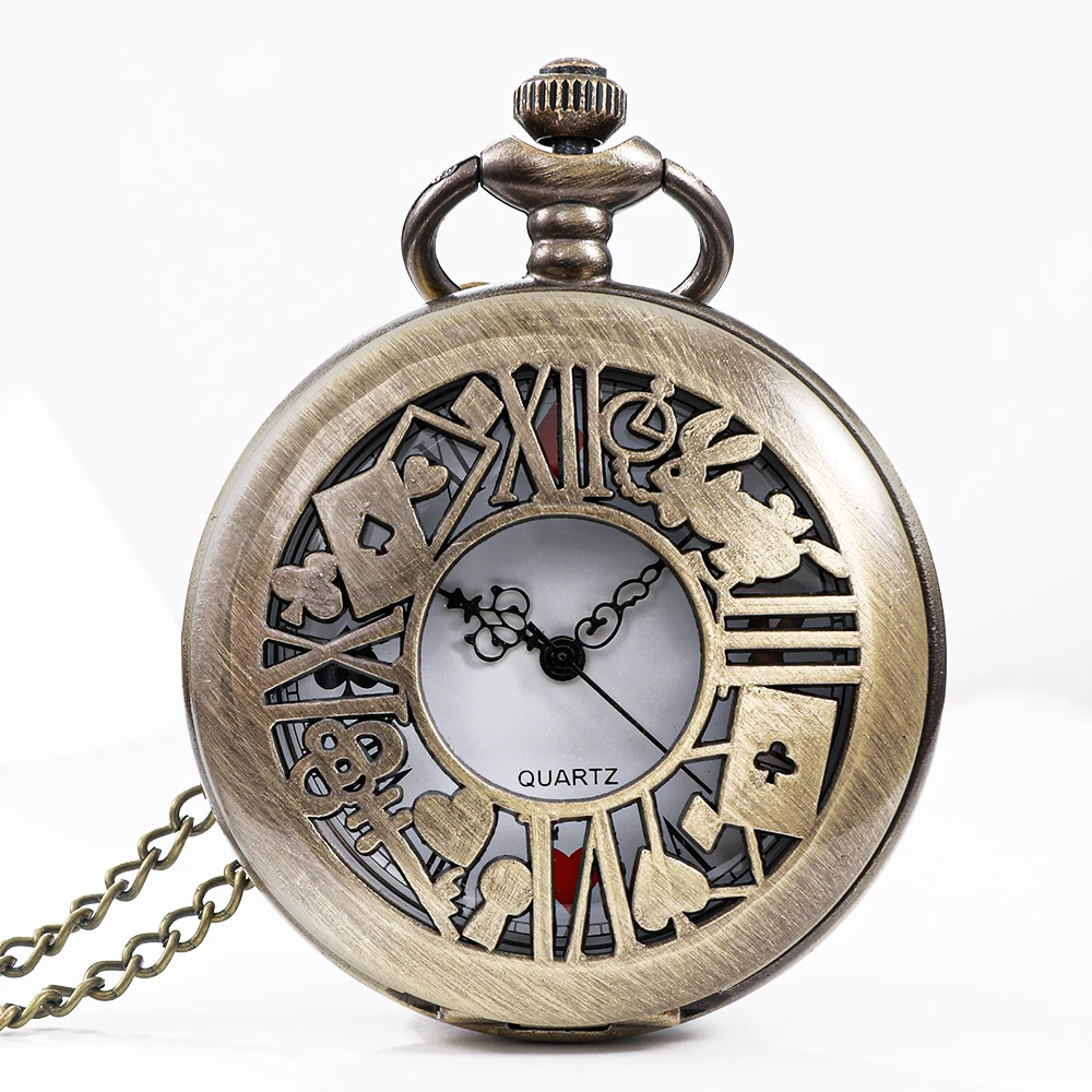 New Bronze Quartz Pocket Watch Retro Alice Theme Pocket Fob Watch Pendant Necklace Pocket Watch Men Womens Gift