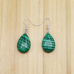 1Pair Natural Stone Malachite Flat Water Drop Earrings Pendant Diy Necklace Charm Party Wedding Fashion Jewelry gift