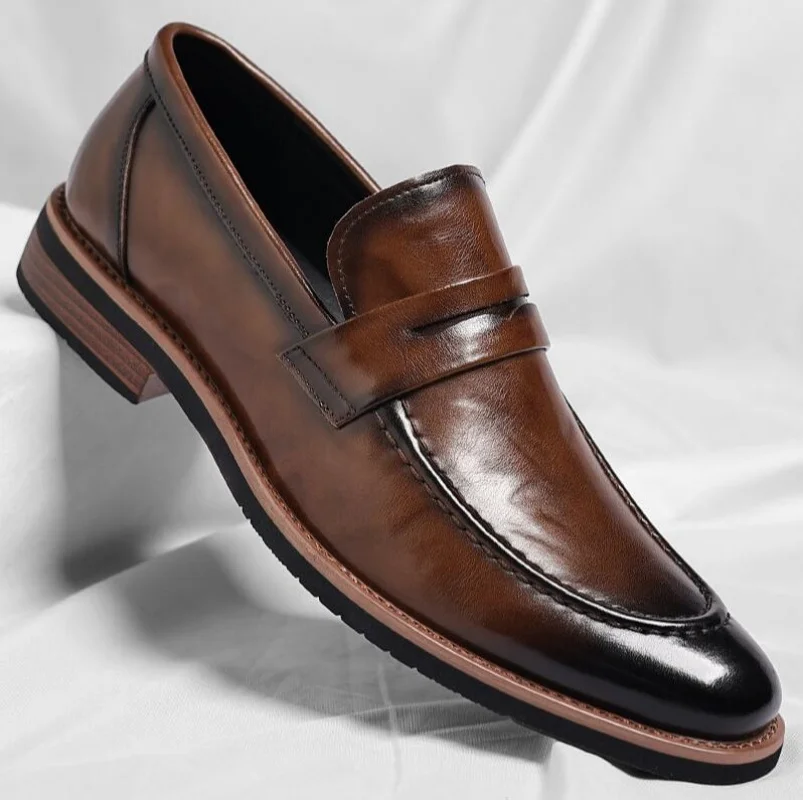 2026 Men's Penny Loafers Size 37-46 Leather Hand-Painted Slip-On Dress Shoes for Spring Autumn Casual Business Wedding