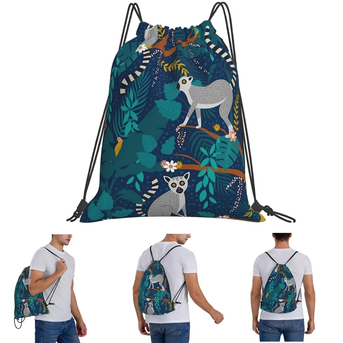 

Lemurs In A Blue Jungle Рюкзаки Многофункциональные портативные сумки на шнурке Спортивная сумка Сумки для книг для мужчин и женщин Студентов