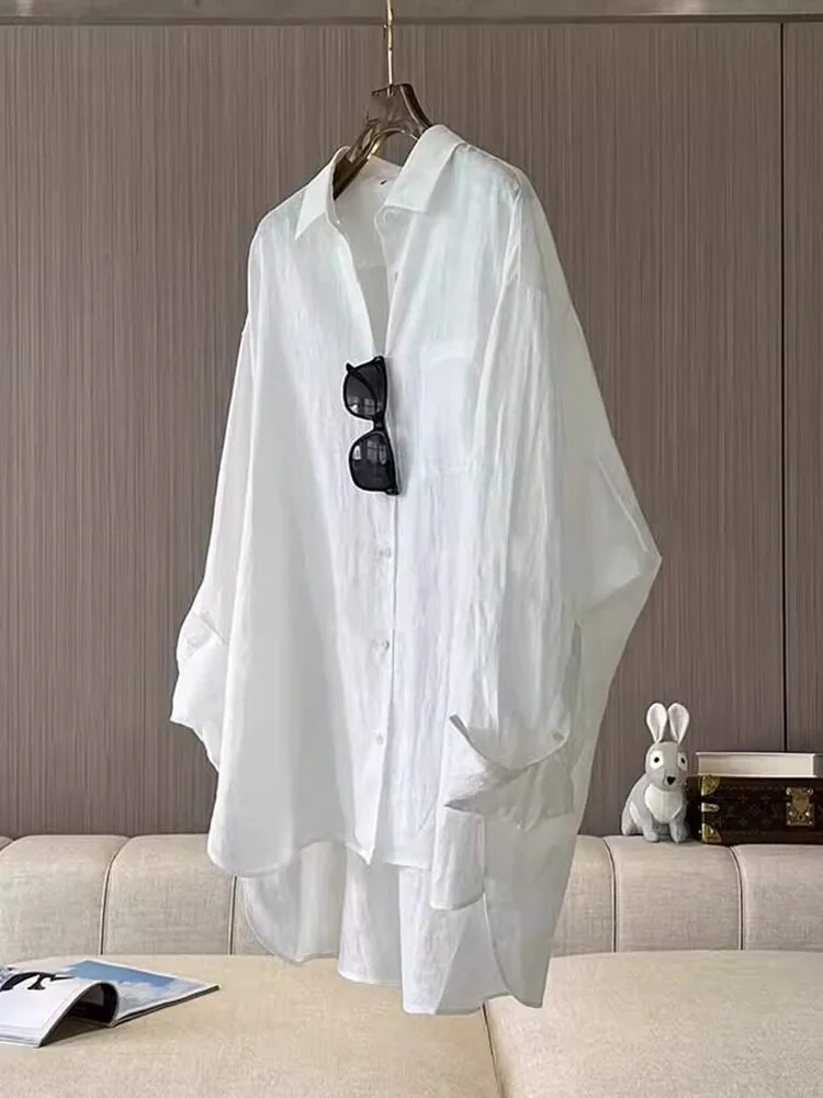 

White Loose Women's Shirt Sun Protection Fashion Design Spring New Arrival Versatile Outerwear Top French Style Long Sleeve P...