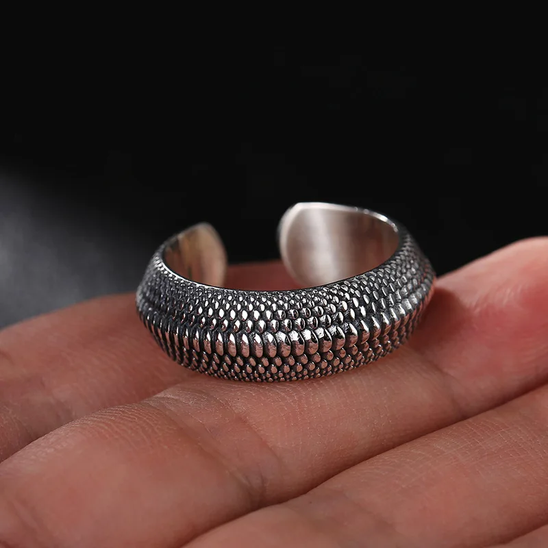 Retro 925 Thai Silver Dragon Scale Ring for Men Personality Trend Rings Hip-hop Simple Versatile Boy Finger Jewelry KOFSAC