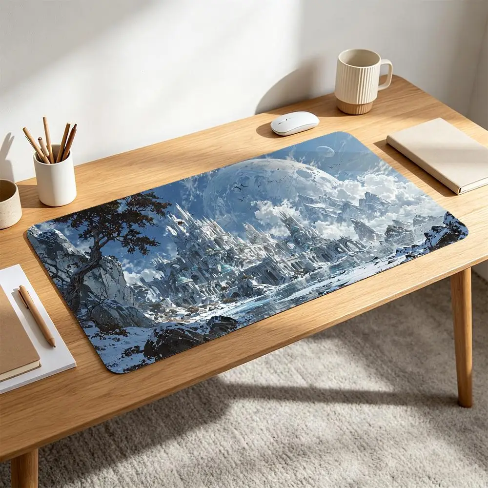 Snow Mountain Ice Castle Fantasy Landscape Mouse Pad Giant Moon Scenery Gaming Desk Mat pc accessories tapis de souris