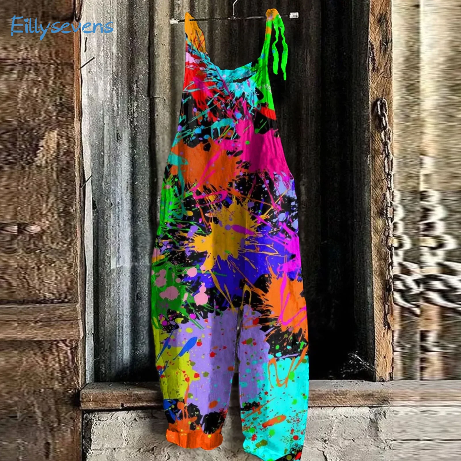 

Women'S Retro Printed Jumpsuit Fashion Trend Gradient Tie-Dye Strap Overall Style Rompers Summer Daily Casual Loose Streetwear