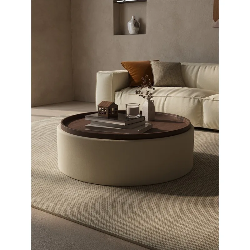 

French cream style round coffee table light luxury storage tea table