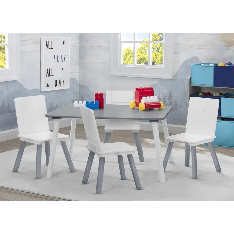 Conjunto de mesa e cadeira infantil, ideal para artesanato, hora do lanche, lição de casa e muito mais, 4 cadeiras incluídas