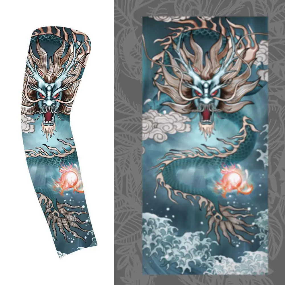 1PC Ultra-Thin Cooling Sve Covers Sun Protection Floral Arm Tattoo Design for Cycling And Summer Heat Relief Men's Arm Protector image 4