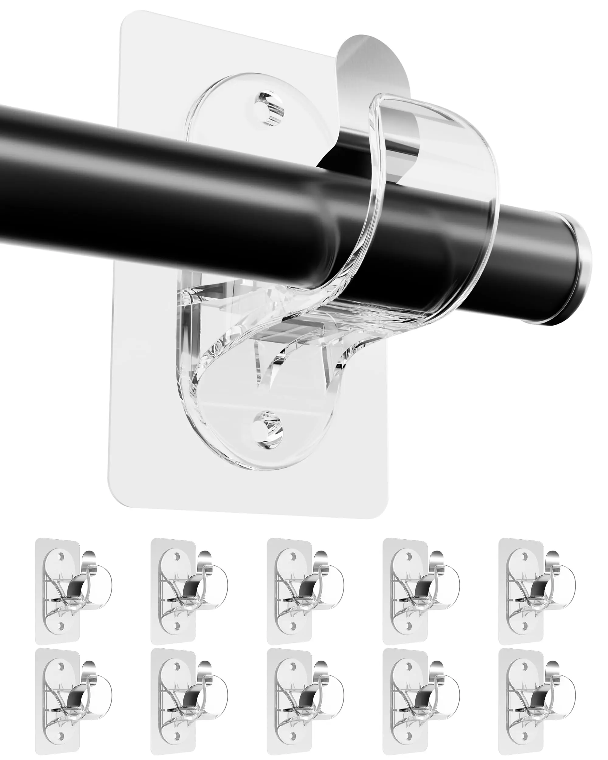 Clear Self-Adhesive Curtain Rod Bracket No Drill Easy Install
