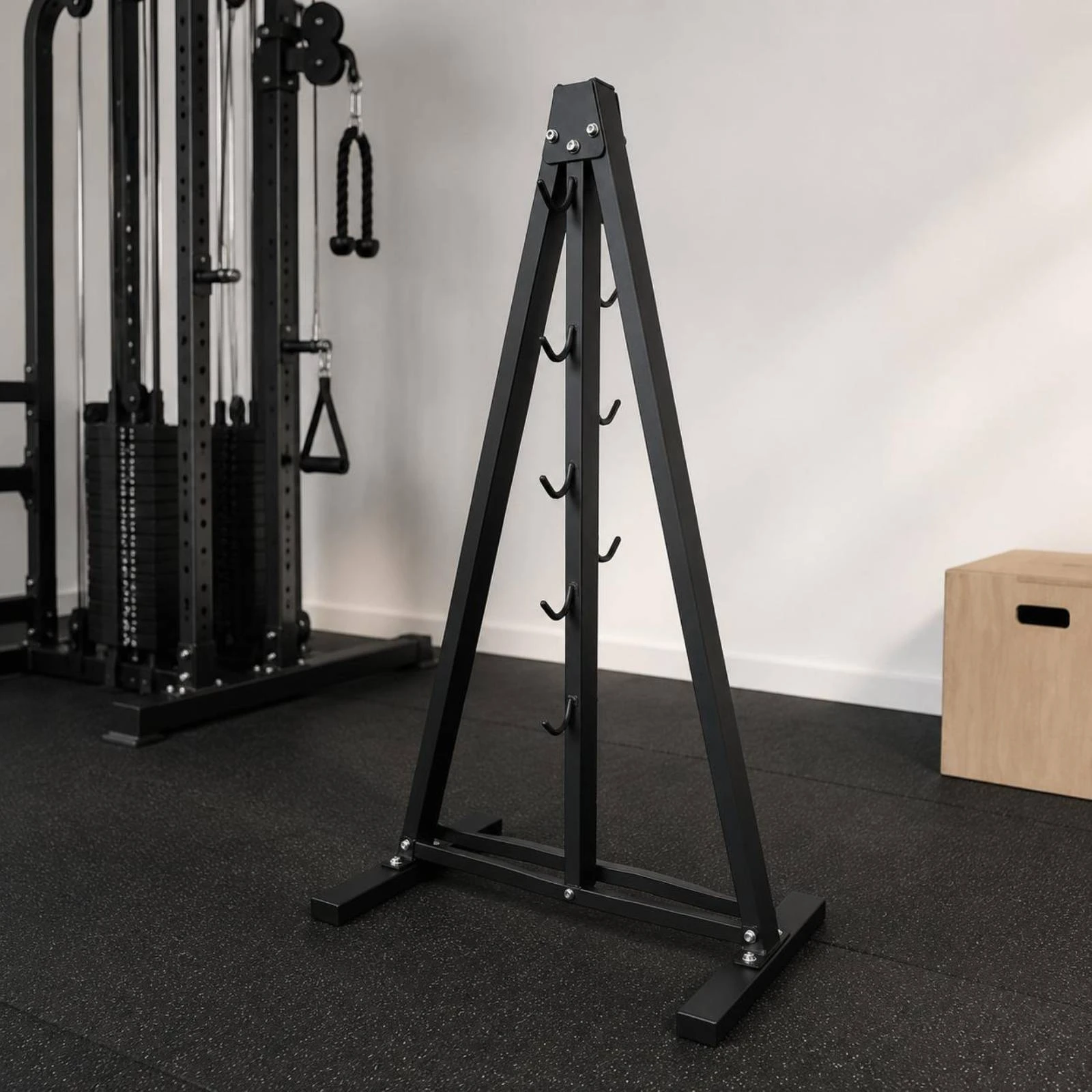 Picture 3: Foldable Triangular-Frame Rack Space-Saving 8-Hook Metal Stand Black Freestanding Rack Entryway Organizer Storage Furniture