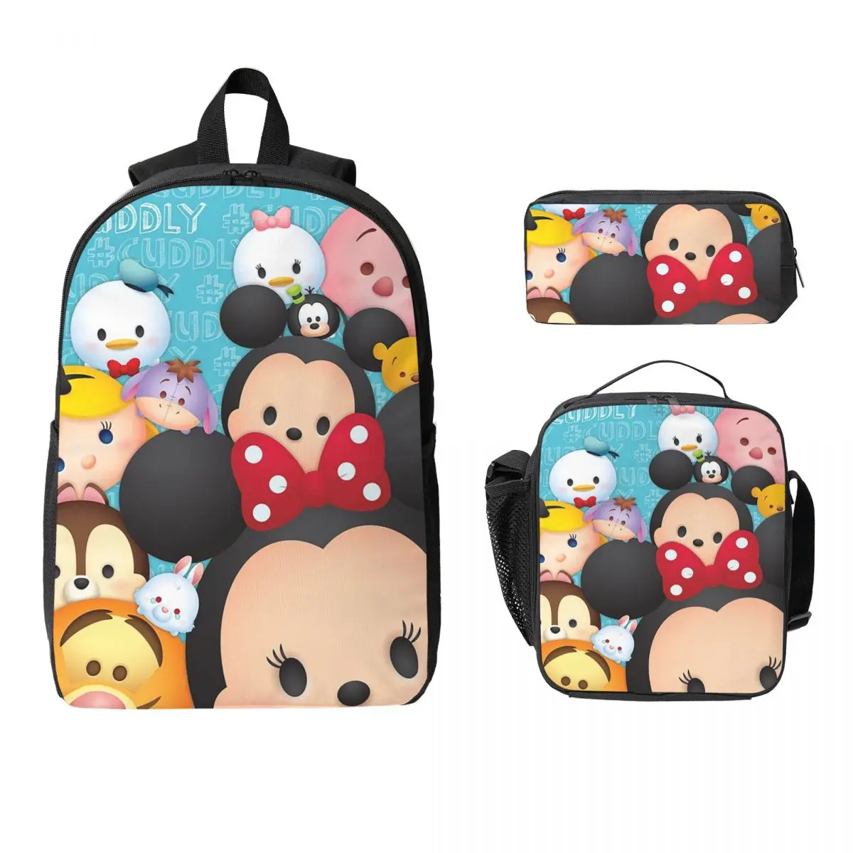 

Рюкзак Tsum Tsum, студенческий рюкзак для мальчиков и девочек, школьная сумка, компьютерные сумки на плечо, 3 шт., изолированная сумка для обеда, пенал