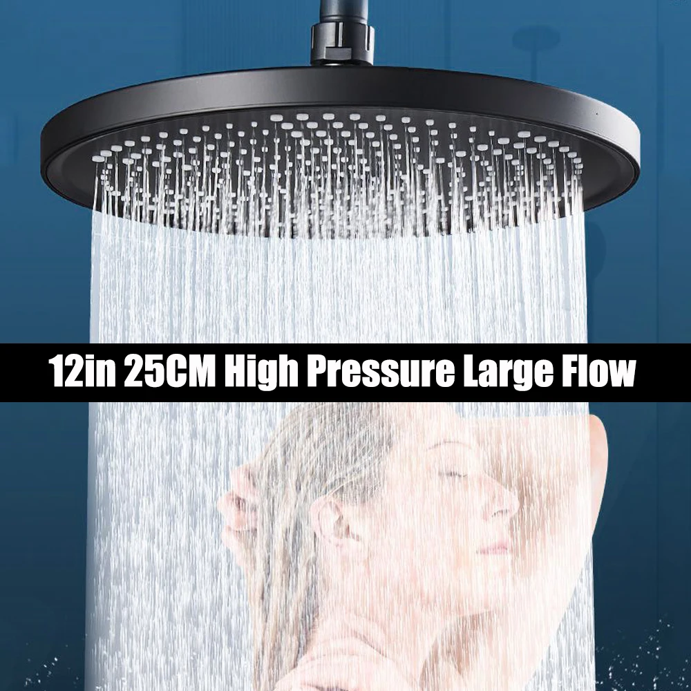 

10 Inches Big Panel Large Flow Top Spray Ceiling Mounted Supercharge Shower Head Set High Pressure Abs Rainfall Bathroom Shower