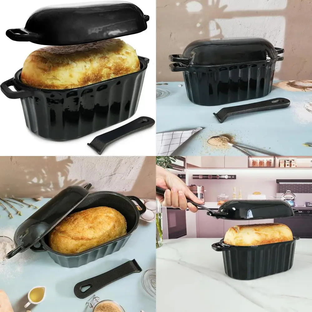 

Enameled Cast Iron Bread Pan with Lid - Large Oval Sourdough Loaf Baking Pan for Perfect Homemade Bread