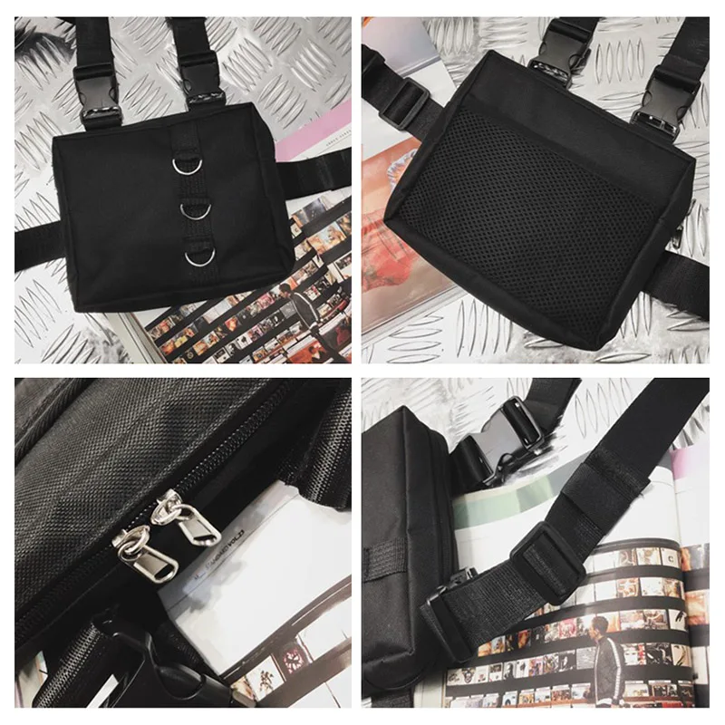 Bolso de pecho estilo punk streetwear unisex, bolsos tácticos de hip-hop, chaleco funcional, riñonera, mochila con correas para mujer, bolso para teléfono.