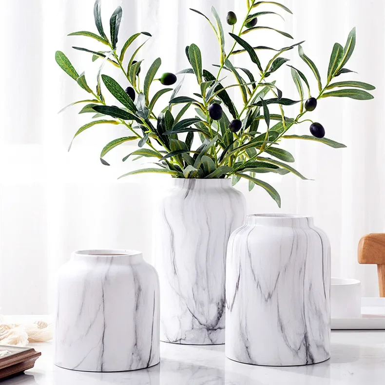 Ceramic Vase Three-piece Suit Simple Marbling Hydroponic Home Desktop Decoration Flower Arrangement Plant Container