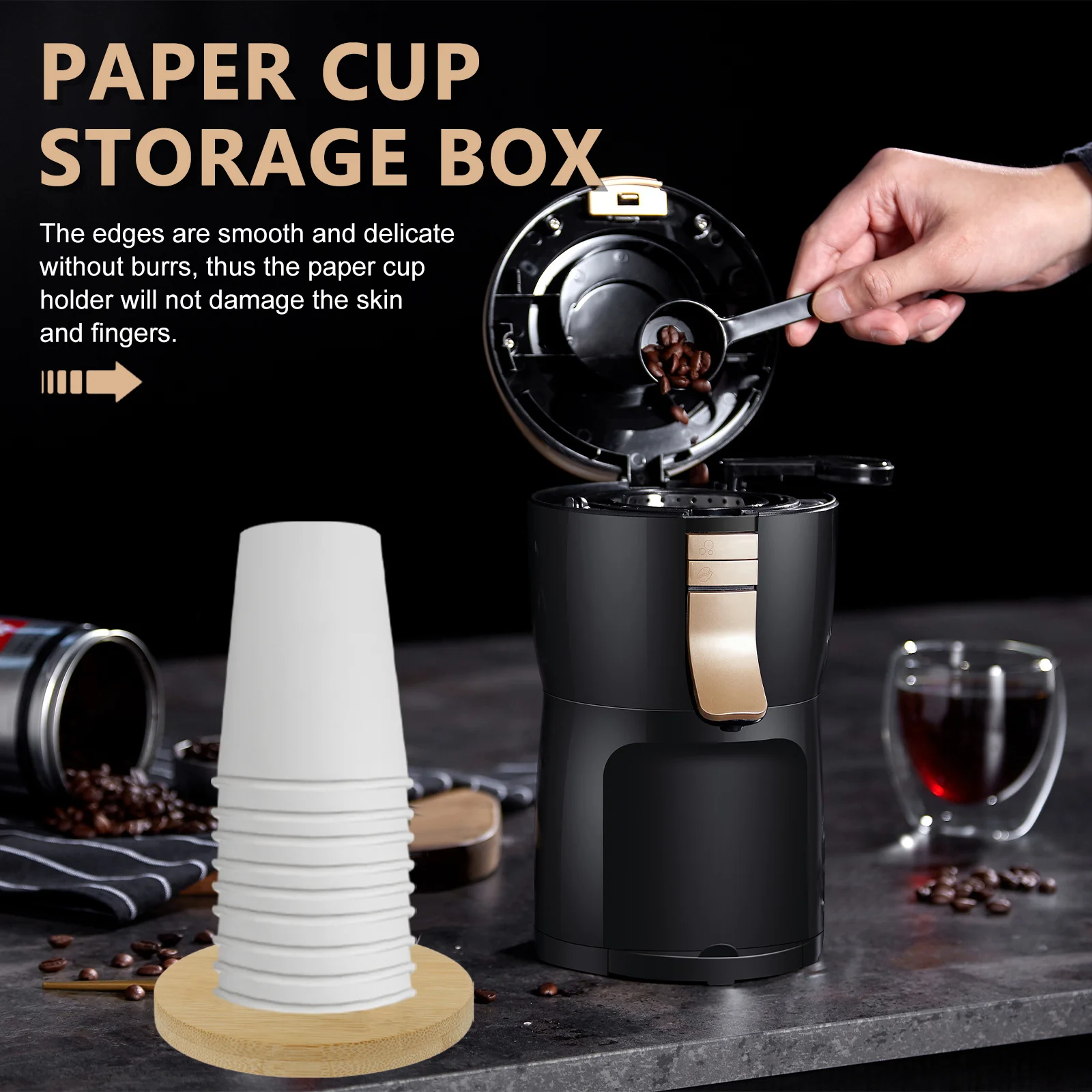 

Smooth Edges Bamboo Cup Organizer Countertop Paper Cup Holder for Home Cafes Bars Convenient Coffee Station Supplies