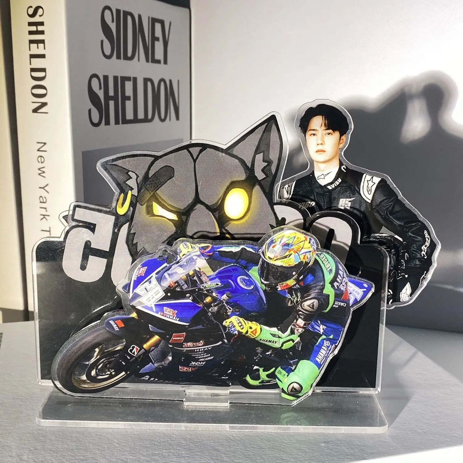 Wang Yibo Cool Guy 85 Race Driver Cartoon Ocelot Three Layers Wangyibo Figure Acrylic Stand Figurines for Desk Decoration