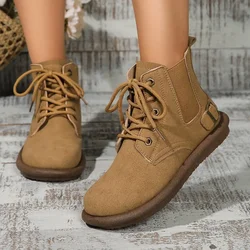 Women's Ankle Boots Flat Shoes 2024 Winter New Short Boots Walking Designer Fashion Round Toe Women