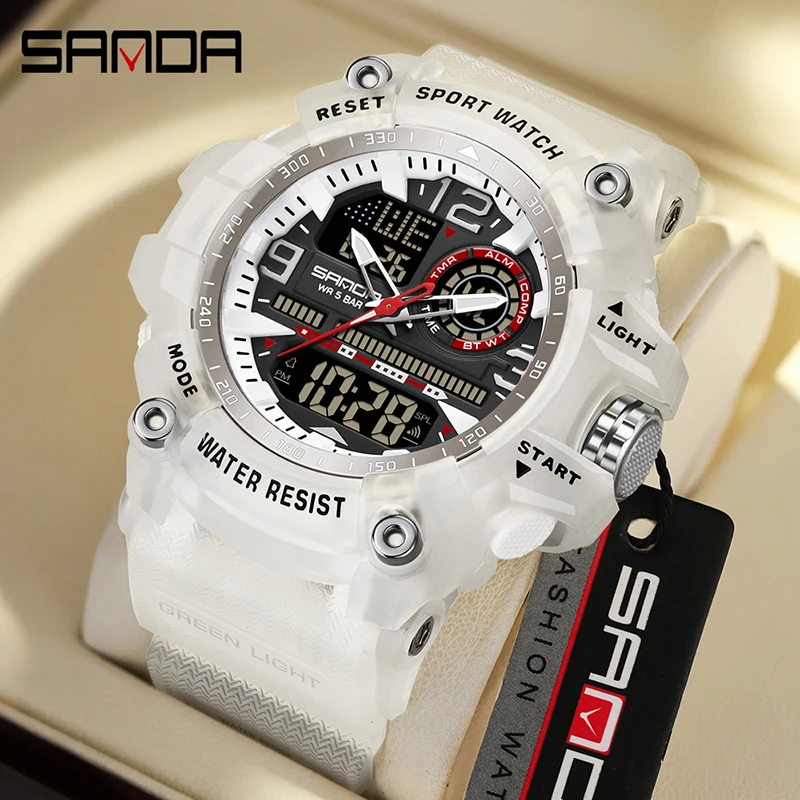 

SANDA 3367 модные мужские светодиодные кварцевые электронные часы с большим циферблатом, многофункциональные уличные водонепроницаемые спортивные мужские электронные часы