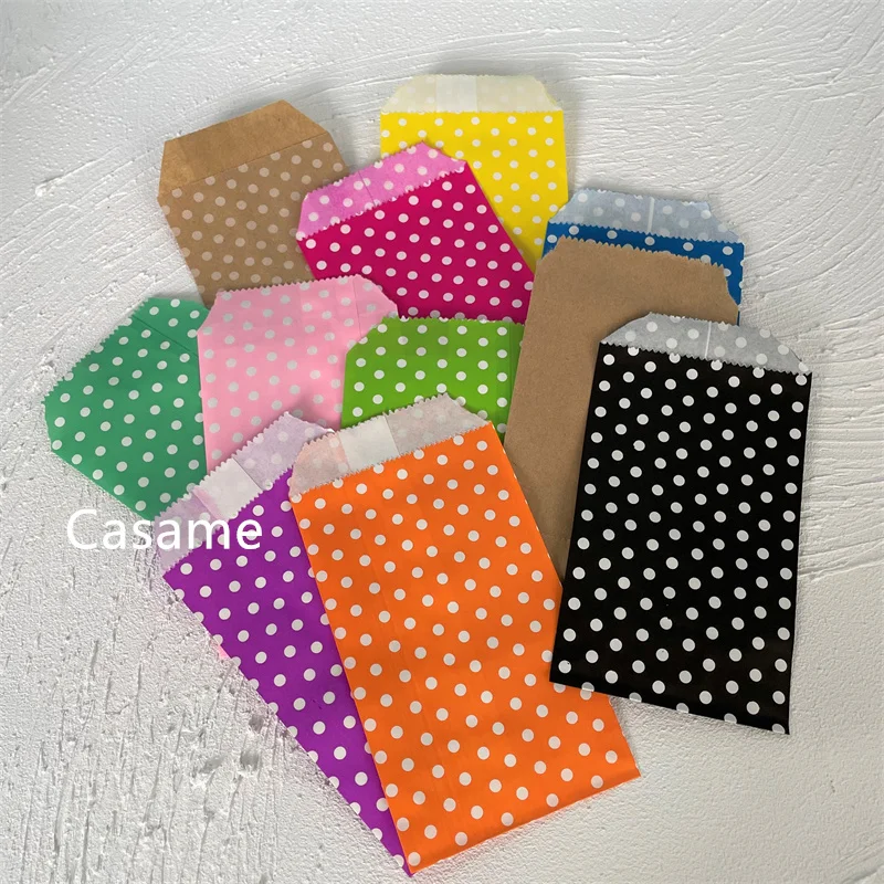 100 pcs 8x15 cm Bio-degradable Treat Candy Bag Party Favor Paper Bags Polka Dot Print Paper Craft Bakery Bag Child Gift Wedding