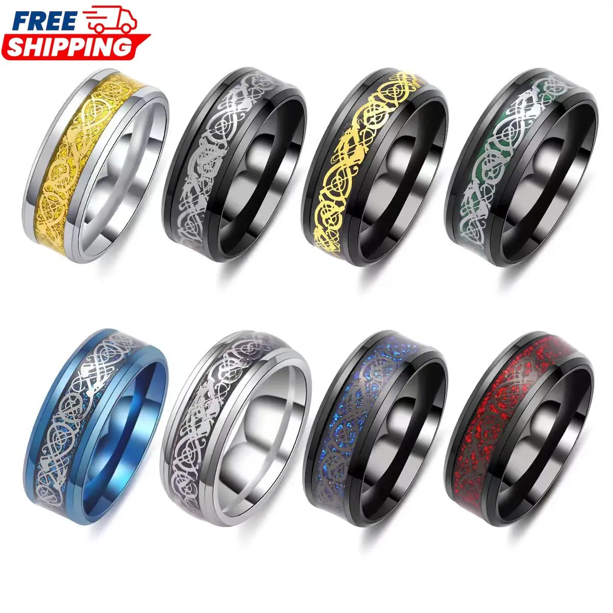 

Dragon Titanium Steel Ring Waterproof Men Diamonds Punk Hiphop Wedding Band 18K Gold Plated Stainless Steel Jewelry Trendy