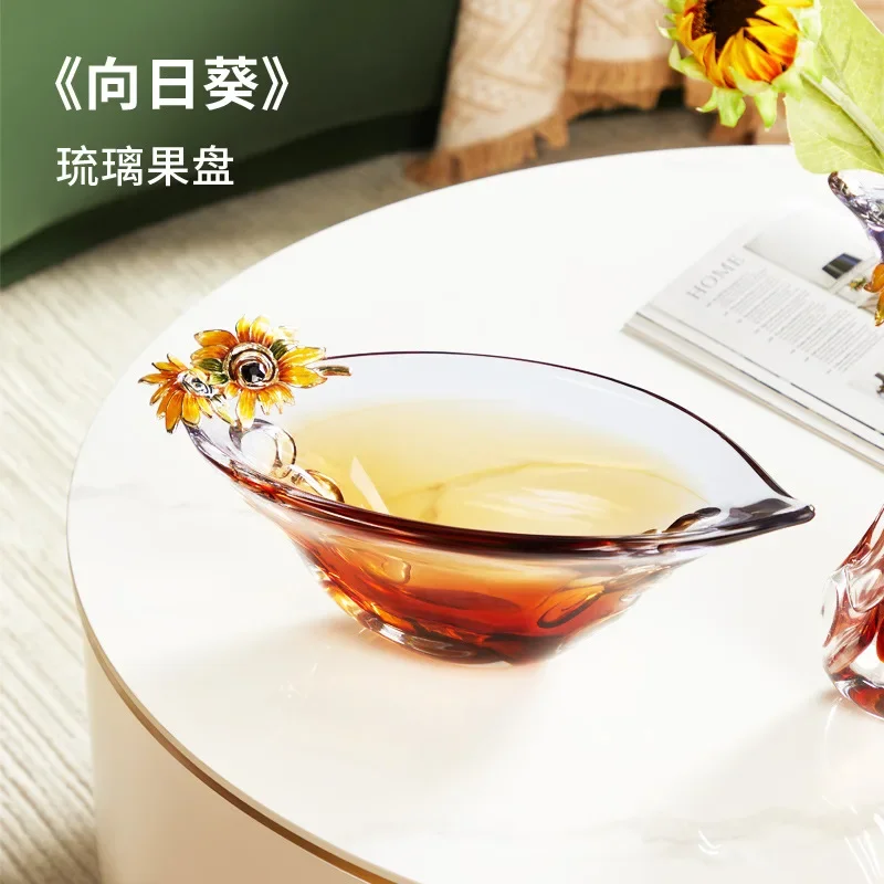 Van Gogh sunflower 2024 new Internet celebrity high value glass fruit plate living room special light luxury high-end