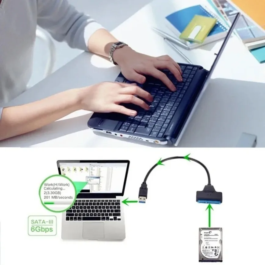 Cable USB 3,0 a Sata Adaptador SATA a USB 3,0/2,0 hasta 6 Gbps para disco duro SSD HDD externo de 2,5 pulgadas Adaptador SATA 3 de 22 pines