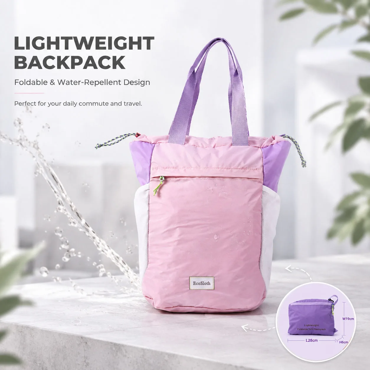 

Ecosloth Women's Fashionable Dopamine Backpack: Adjustable shoulder straps, lightweight and portable, foldable, water-resistant.