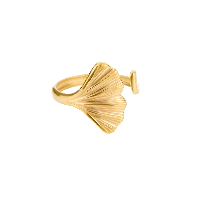 Stainless Steel Leaves Ring For Women Gold Color Shell Starfish Rose Moon Wedding Ring Trend Summer Beach Jewelry Accessories