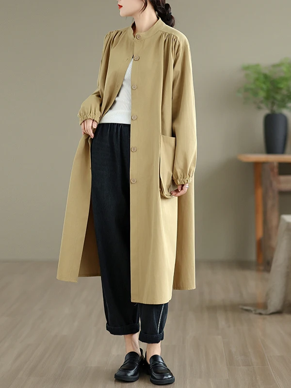 Długi płaszcz damski Briti Sle na jesień 2025, nowy, luźny, casualowy płaszcz wierzchni z dużymi kieszeniami, średniej długości wiatrówka.