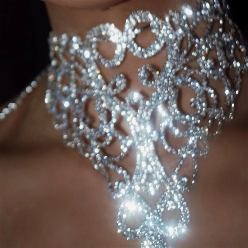 Luxo strass gargantilha colar de cristal feminino gótico gargantilha maxi instrução colar 2022 moda jóias colar acessórios