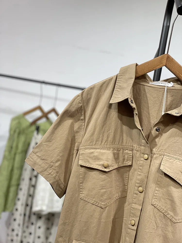 Comfortable Casual Street Sle Commute  Collar f Buttoned Women's Onesie Cotton Wide Leg Pants Midi Length