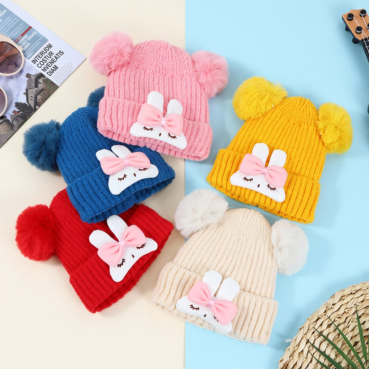 Cute Pompom Baby Hat Warm Winter Knitted Kids Baby Girl Boy Beanie Cap Solid Outdoor Infant Toddler Children Hat Bonnet