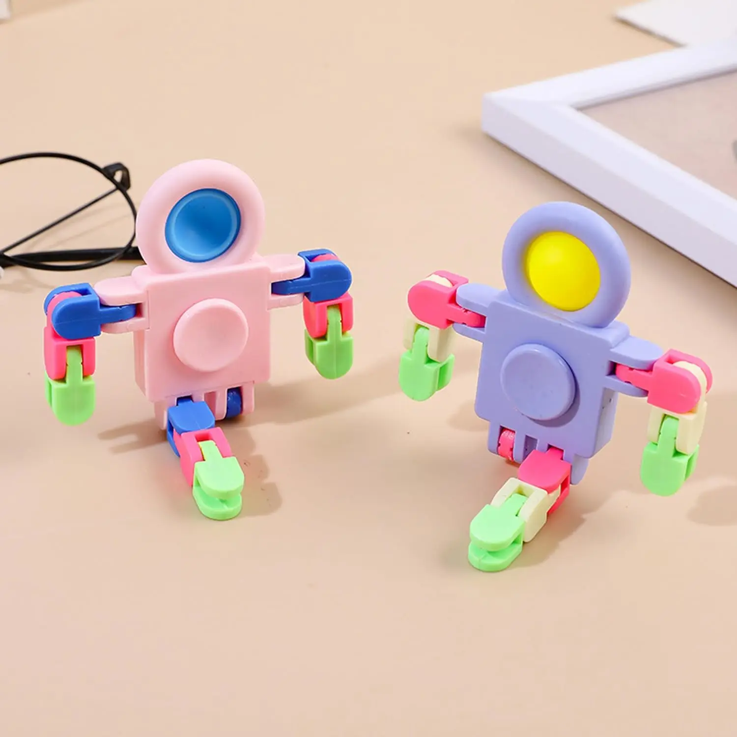 4 Pack Fidget Sensory Spinner Toys Transformable Chain Robot Fingertip Toy Stress Relief Fidget Toy Birthday School Gift