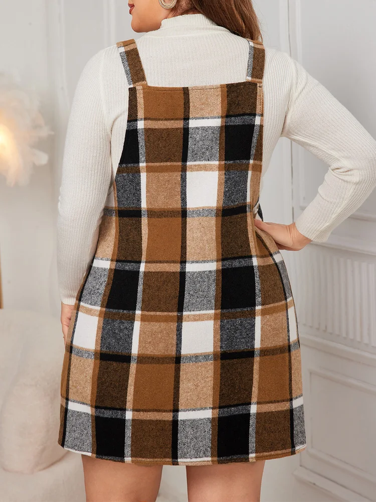 GIBSIE Plus Size Plaid Strap Dress Women New 2024 Autumn Winter Vintage Sleeveless Loose Mini A-Line Dresses Female Vestidos