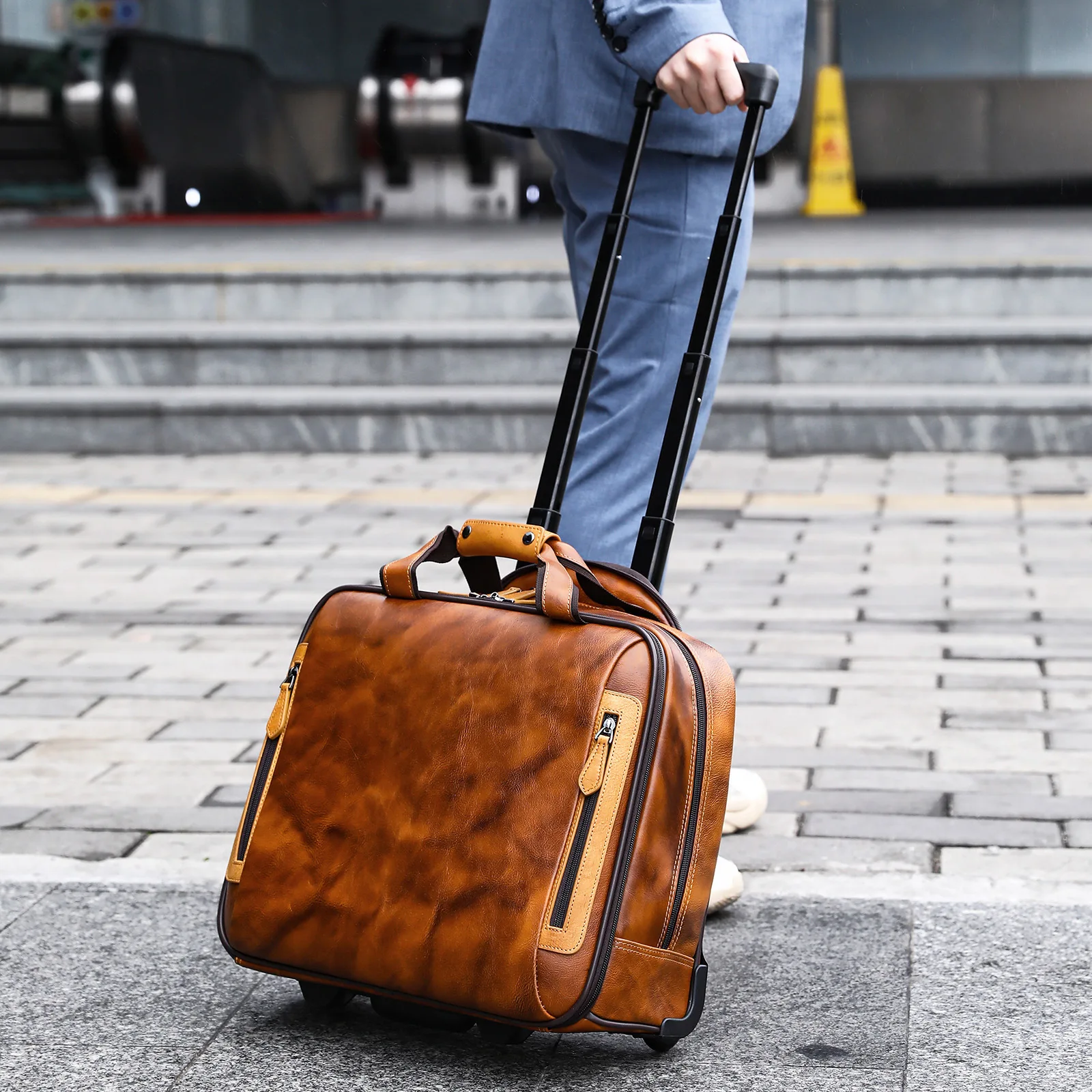Retro echtes Leder Herren Trolley Business Rad Koffer Tasche Rindsleder erste Schicht Reisehandtasche Mann Gepäck Laptoptaschen