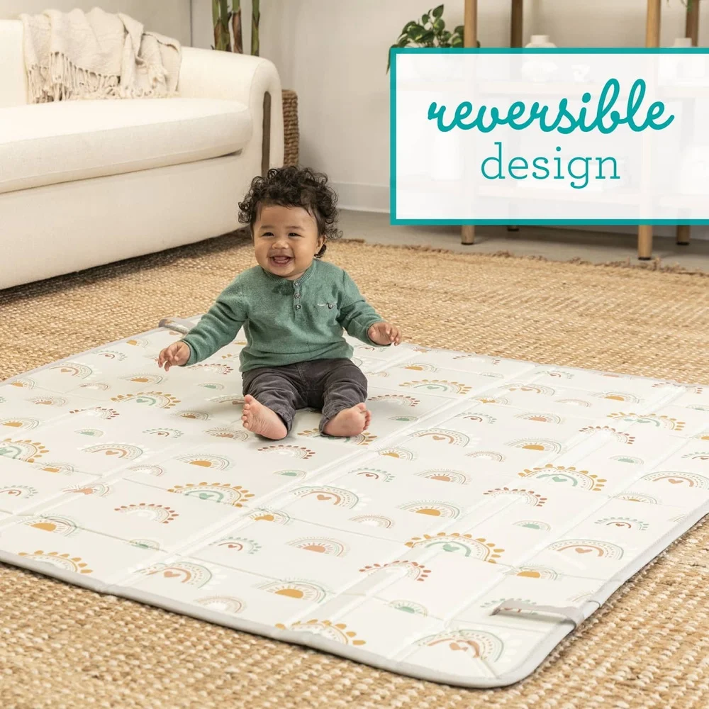 بساط لعب رغوي ناعم قابل للطي بألوان قوس قزح للأطفال والأطفال الصغار غير قابل للانزلاق مقاوم للماء على الوجهين تصميم محمول سهل التنظيف 59 بوصة #5