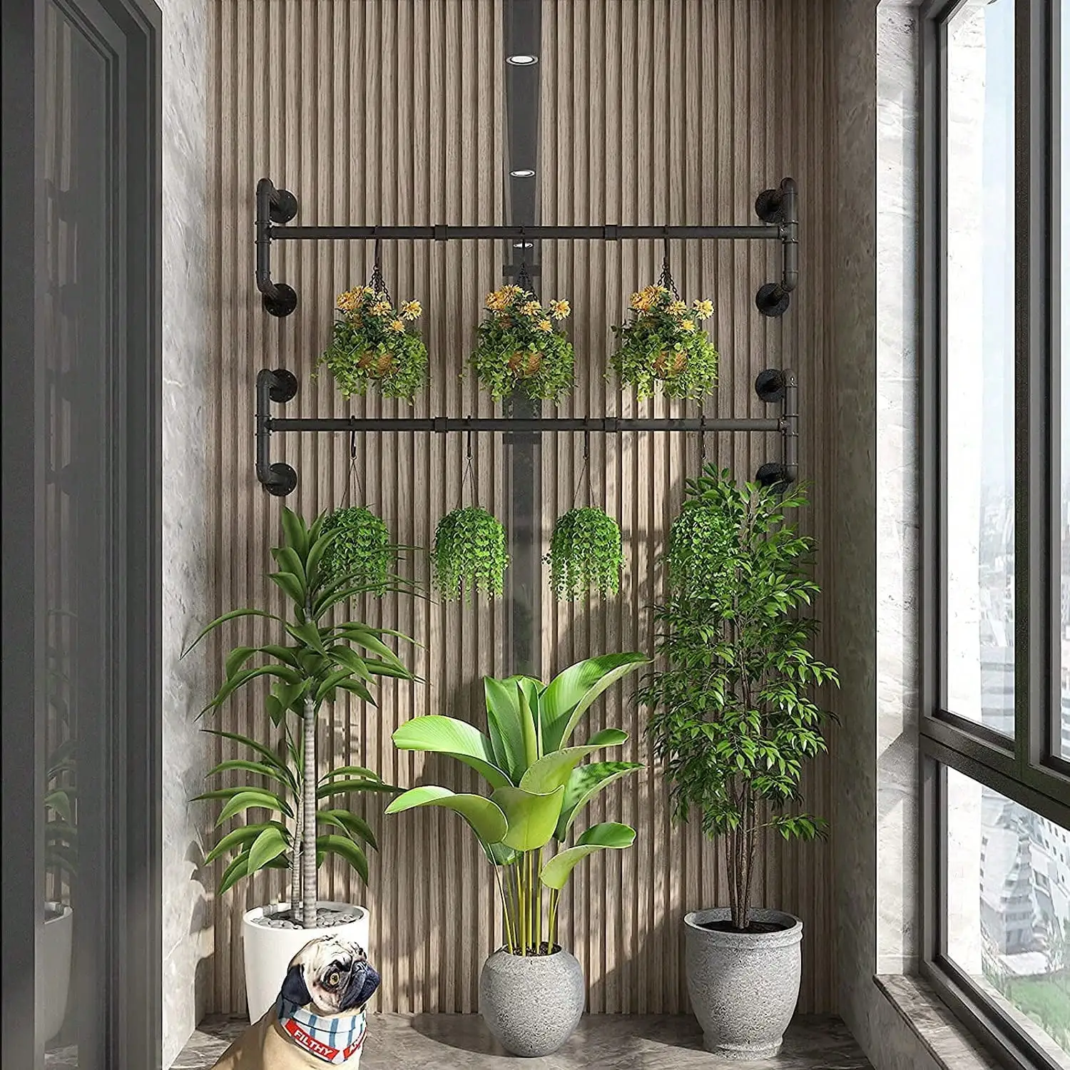 Industrial Pipe Clothes Rack Wall Mounted Black Heavy Duty Metal Garment Bar Unit Hanging Closet Rod Space Saving Rail System For Clothes Laundry Room Bedroom Retail Display Housewarming Gift view 3