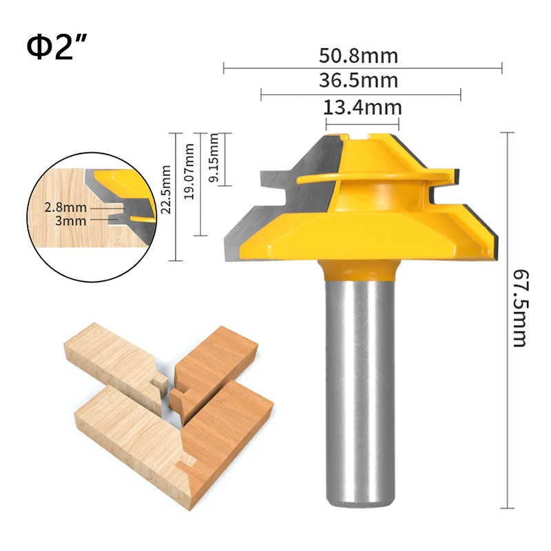 Lock Miter Router Bit para Carpintaria, Tenon Milling Cutter, Carbide Alloy Tool, 45 Degree, 12mm, 1/2 "Shank, 1 Pc