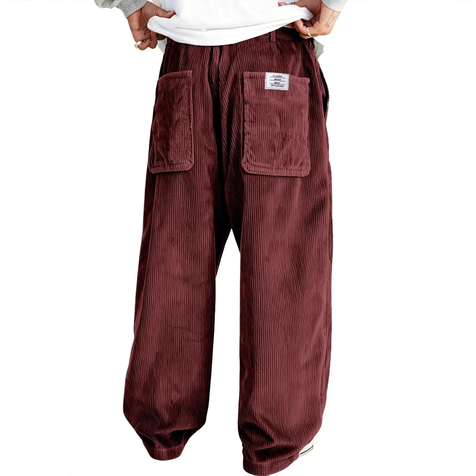 

Мужские вельветовые прямые брюки в стиле ретро с кетами, свободные длинные брюки большого размера, повседневная одежда для молодых мужчин