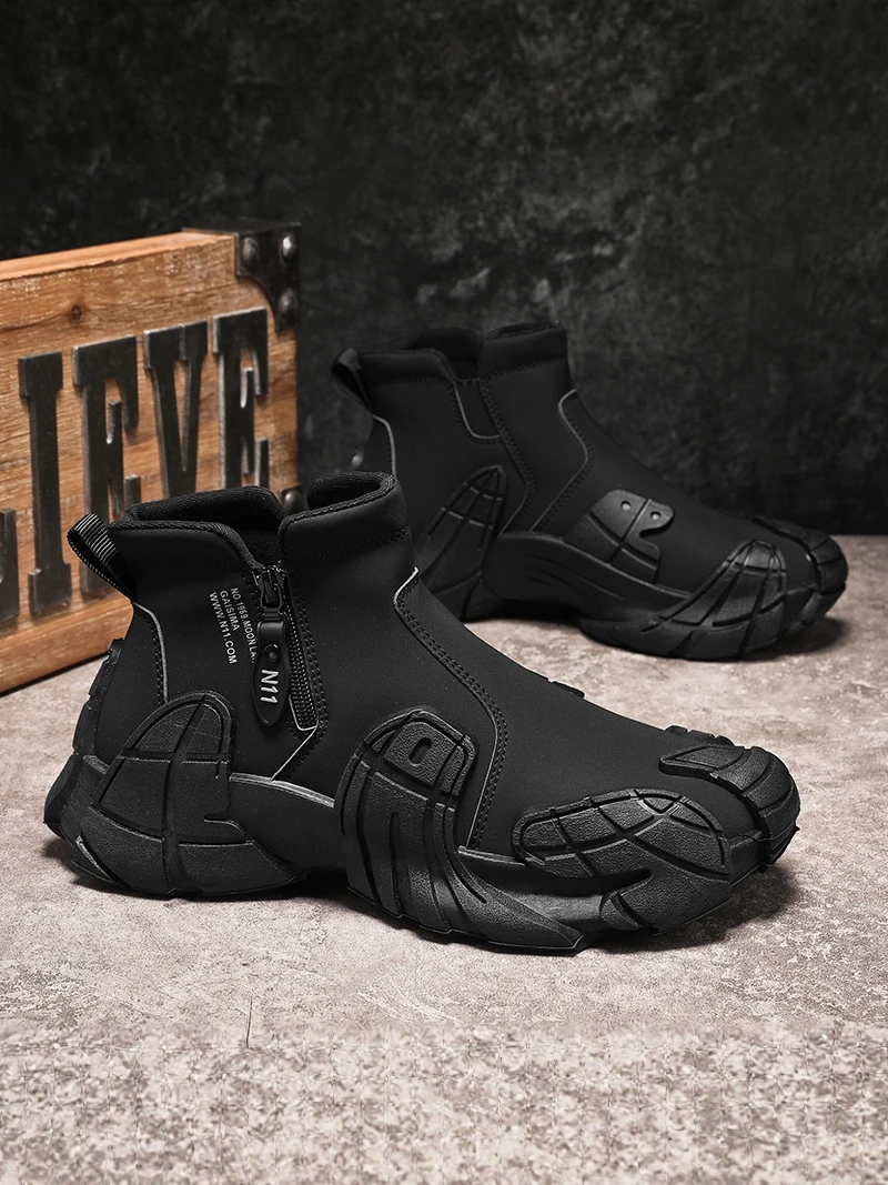 

Pure Bla Men's Boots Spring Waterproof Anti-slip Worksite Casual Slip-On Mid-Calf Boots for Office And Outdoor