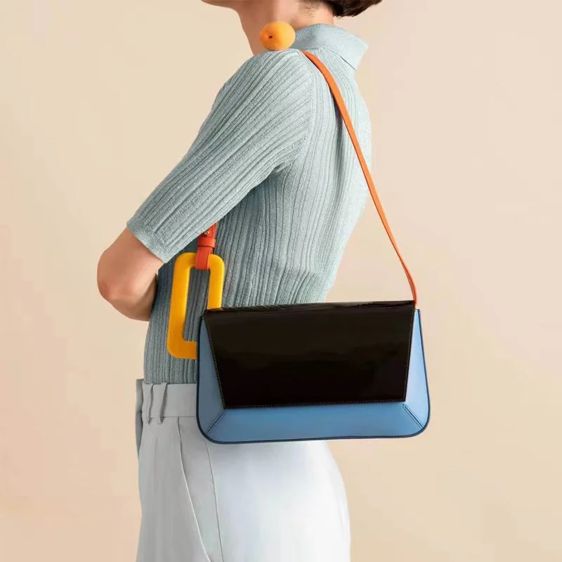 2026 New Women'S Colorblock Underarm Shoulder Bag, Minimalist Flap Purse Stylish Tag, Chic Elegant Spliced Commuter Handbags