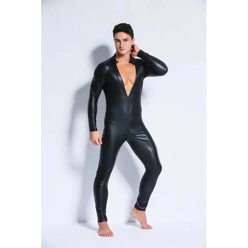 Body Sexy de charol brillante con cremallera para hombre, Catsuit, lencería erótica para hombre adulto, mono fetiche, disfraz Gay lf [5