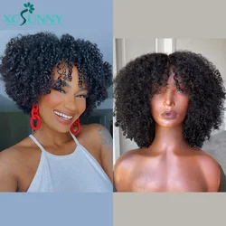 Kinky Curly Bang Wig Human Hair Short Curly Human Hair Wigs With Bangs Full Machine Made Wig Glueless Natural Hair Xcsunny