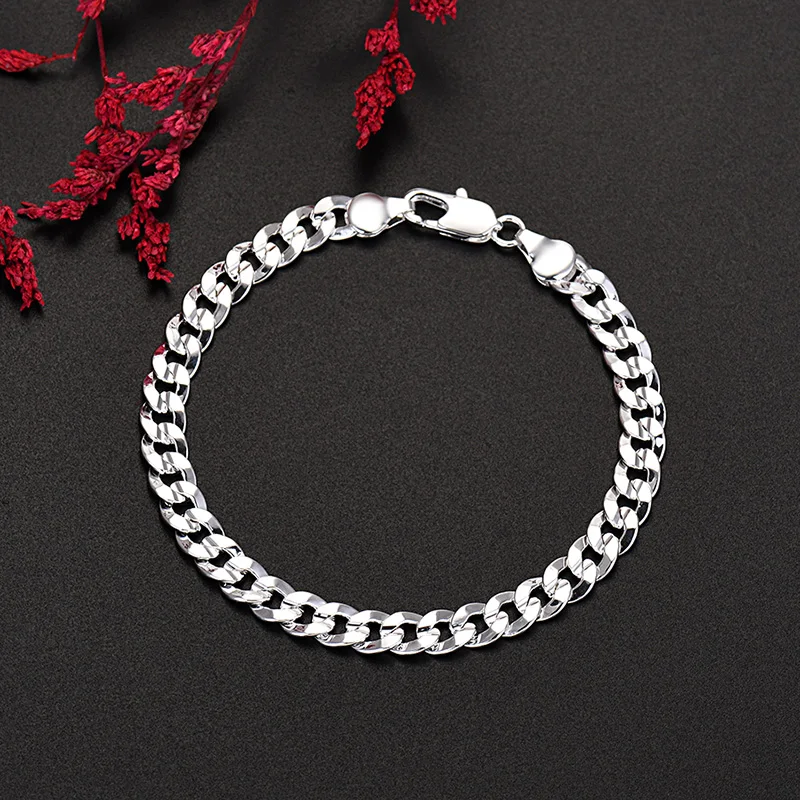 Fine 925 Sterling silver Creative 7MM Chain bracelets neckalces jewelry set for man women fashion Party wedding accessories gift